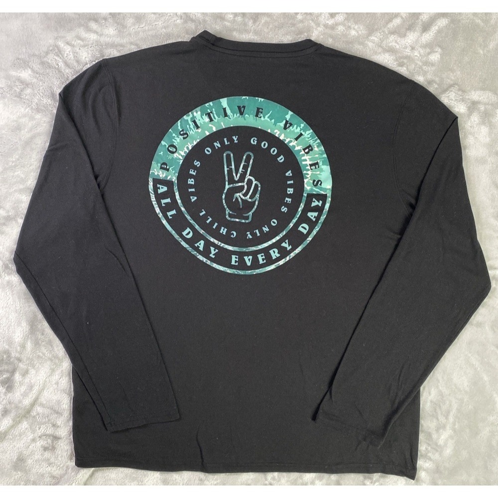 Vapor Apparel Positive Vibes Shirt Mens L Black Peace Sign Long Sleeve Surf
